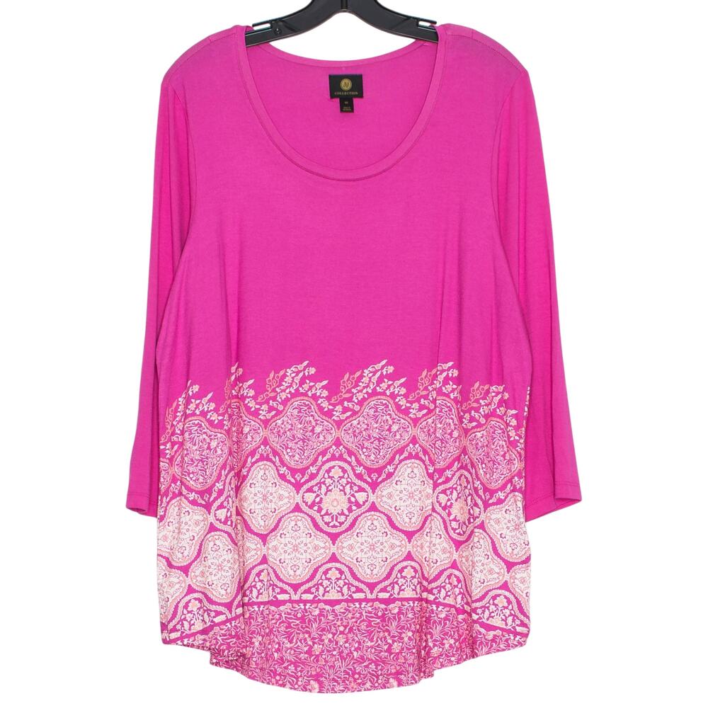 NWT Plus Size 0X Tunic Top JM Collection Pink White Boho Flowy Casual 3/4 Sleeve